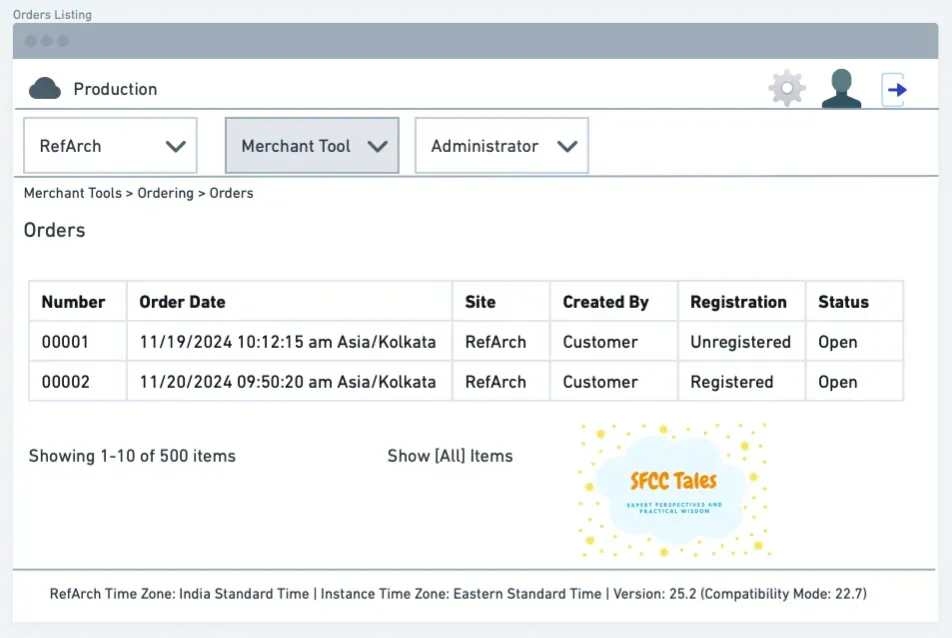 Orders Listing in Business Manager