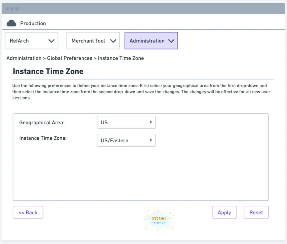 Instance Time Zone settings in Business Manager