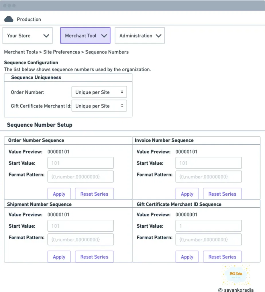 Site level sequence number setup in BM